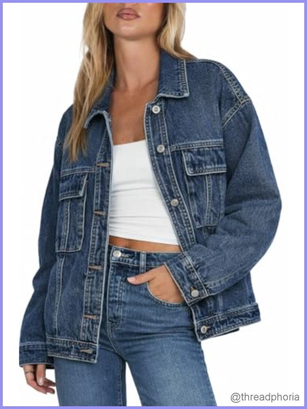 Oversized Button Down Denim Jacket Long Sleeve Casual Fall Coat